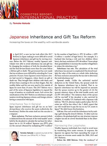 Japanese Inheritance and Gift Tax Reform
